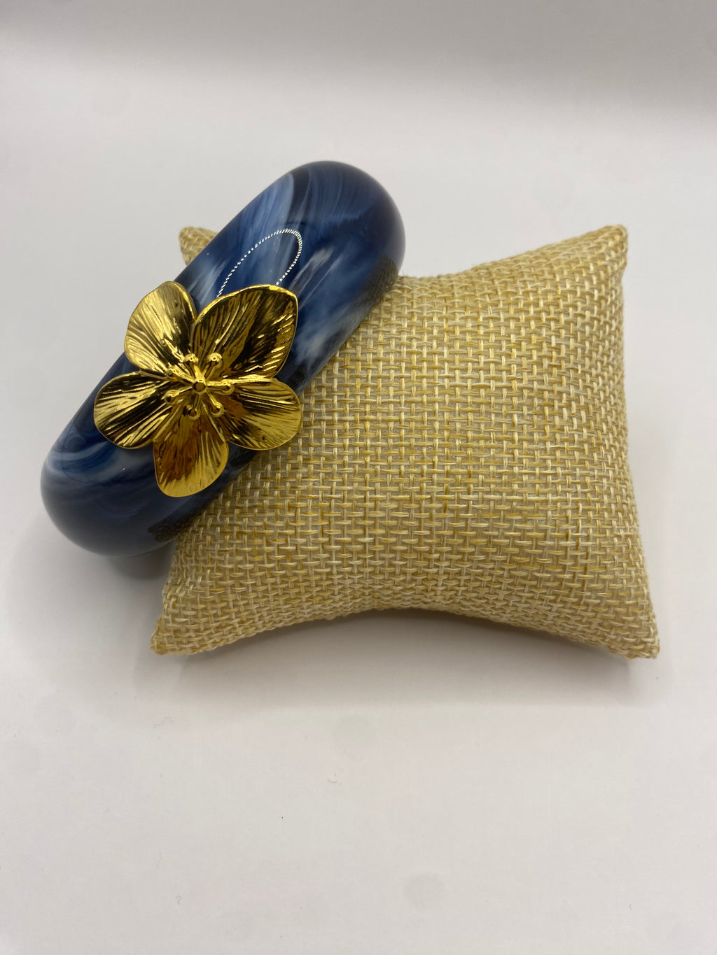 Blue Marbled Bangle with Gold Flower