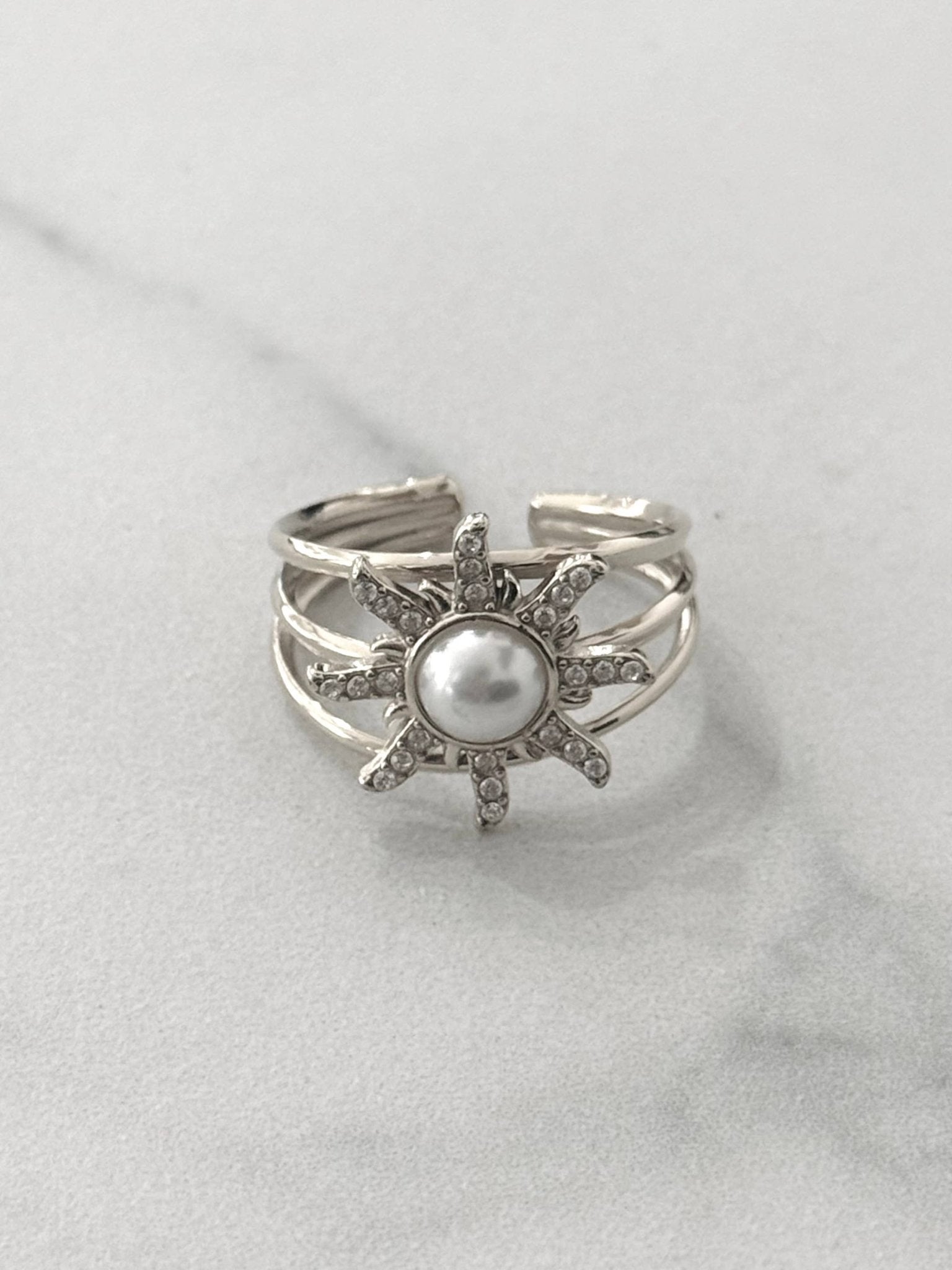 Bague Soleil Blanc avec Zirconias Blancs - Bijoux Bravo